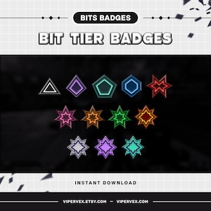 12x Twitch Bit Badges, Streaming Cheer Badges, Bit Badges for Streamers, Bit Tier Badges