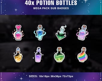 Twitch-abonnemangsmärken för Potion Bottle: 40 fantasy-RPG-ikoner (digital nedladdning)