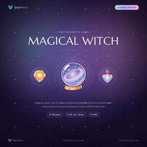 Magical Witch Twitch Channel Points | Witchy Kawaii Stream Reward Icons 50 Pack