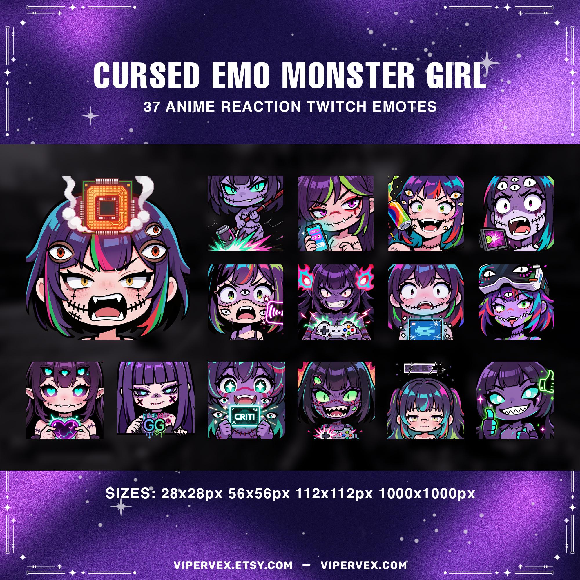 Cursed Emo Anime Monster Girl Twitch Emotes Pack | Dark Gothic Gaming ...
