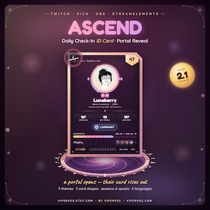 Twitch Check In Widget, Animated Viewer ID Card Loyalty XP Leveling Overlay, StreamElements OBS