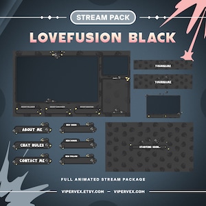 Animated Cozy Twitch Overlay, Dark Overlay Stream Package, Lofi Twitch Overlay, Black Twitch Overlay