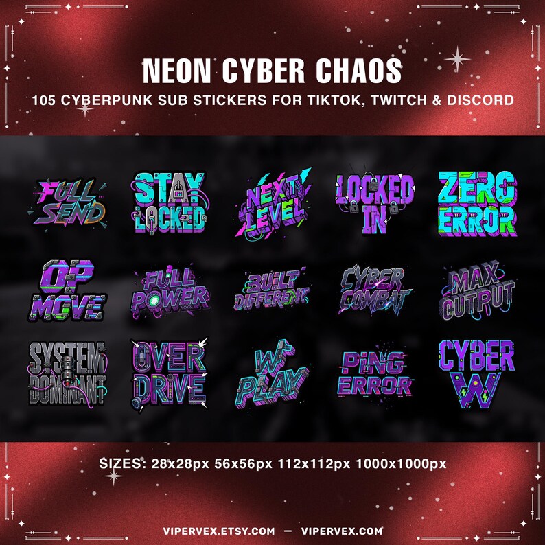 Optimised Sticker Tiktok Sub Stickers Cyberpunk Neon | Futuristic Chat Emotes for Twitch ...