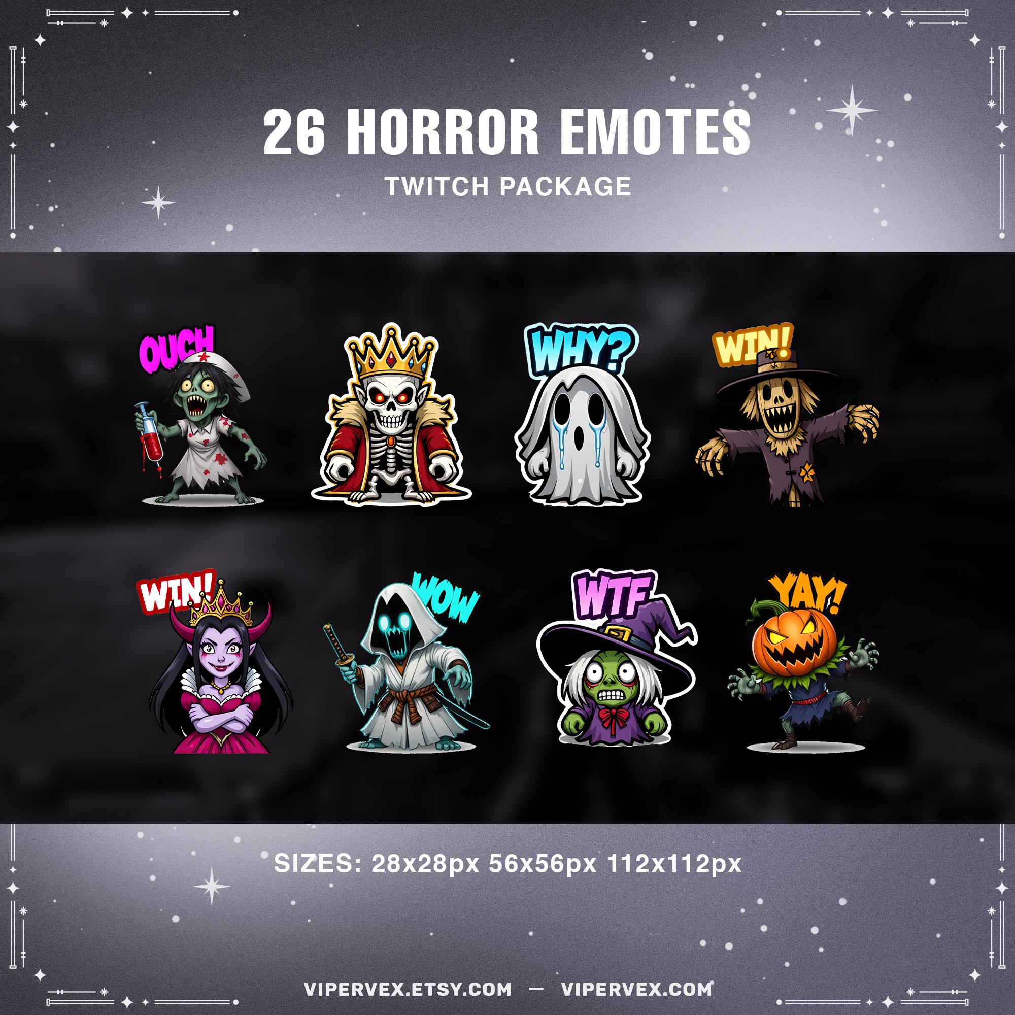 Horror Twitch Emotes Pack: Creepy Ghost, Skull, and Reaction Emotes ...