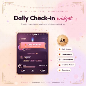 Animated Twitch Stream Overlay Daily Check-In Widget Kick Streak Reward Levels OBS StreamElements Loyalty