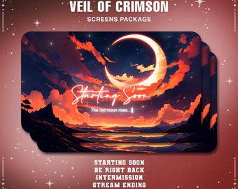 Anime Gothic Red Moon Twitch Overlay Pack: Animated Stream Screens (Instant Download)
