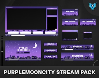 Purple Cozy Twitch Overlay Stream Package, Purple Stream Overlay, Twitch Overlay Moon