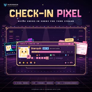 Pixel Twitch Check In Widget, Retro Streak Overlay for Channel Rewards, OBS StreamElements Kick