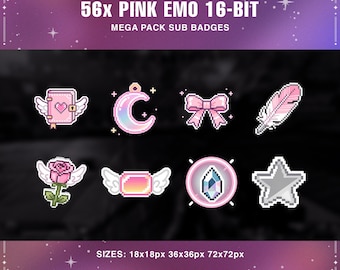 Pink Emo Twitch Sub Badges: Kawaii Goth Pixel Art (Digital Download)