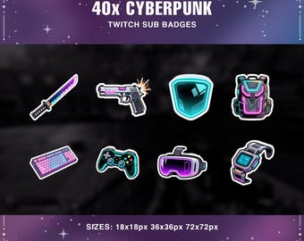 Insignias de suscripción de Cyberpunk para Twitch: íconos de transmisión de neón para gamers (descarga digital)