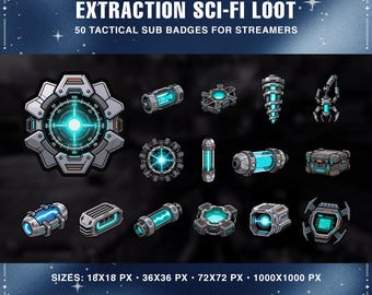 Sci-Fi Loot Twitch Sub Badges | Futuristic Gaming Icons (50 PNG)
