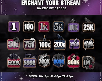 Insignias de Twitch estilo emo gótico: paquete oscuro para streamers, iconos góticos para Twitch y Discord