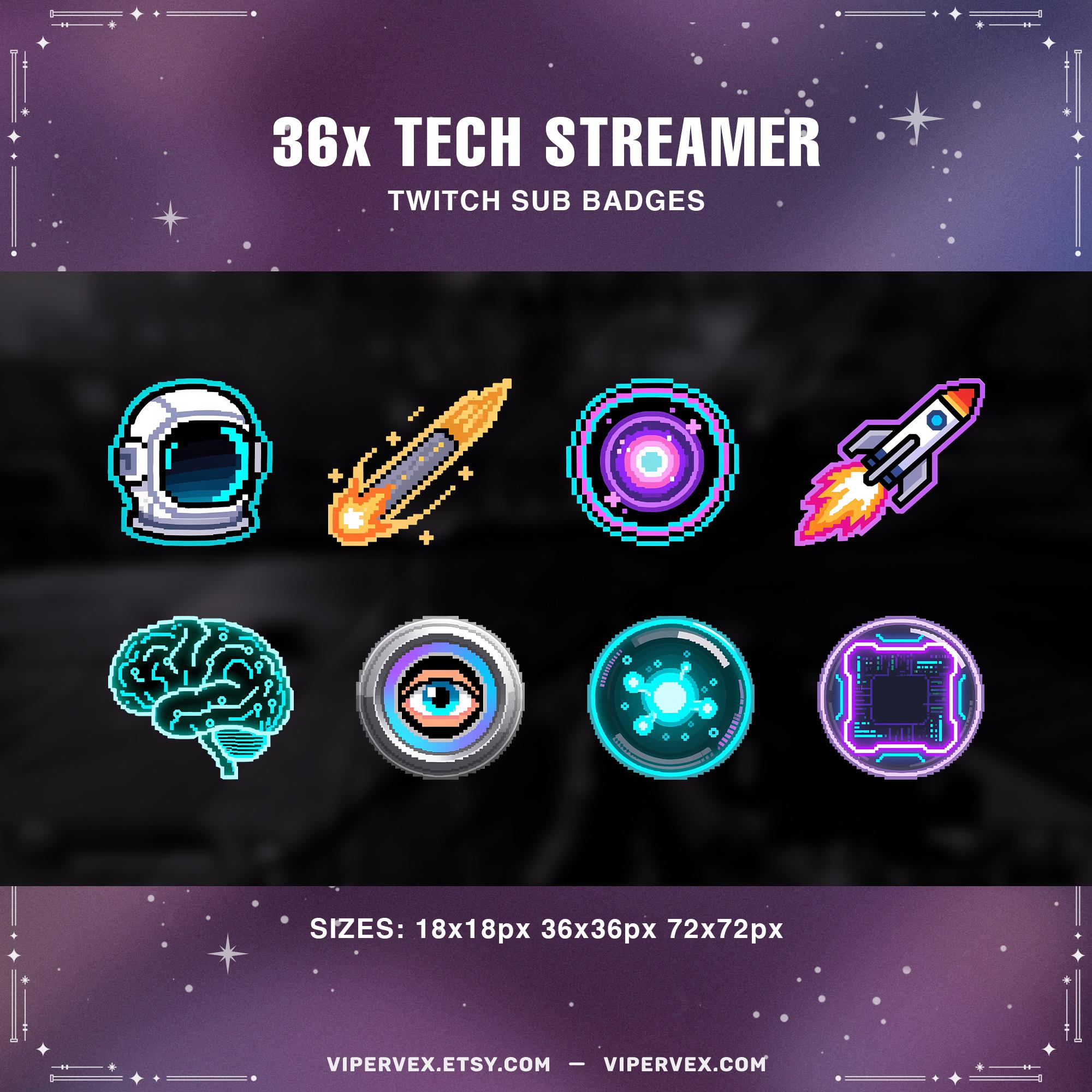 Module 16 Bit Icon Tech Pixel Art Twitch Sub Badges | 16-bit Cyberpunk Stream Icons (36 ...