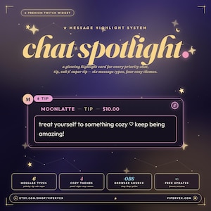 Twitch Chat Spotlight Widget Animated Cozy Pastel Donation Tip Sub Alert Overlay OBS Streamlabs