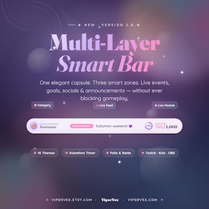 Twitch Info Bar Overlay | Animated Stream Ticker, Goal Tracker & Social Media Bar