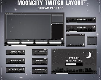Paquete de superposiciones de Twitch de Luna animada: Diseño de transmisión oscura (descarga digital)