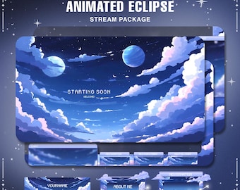 twitch オーバーレイ Vtuber ブルー、アニメーション ストリーム オーバーレイ パック
