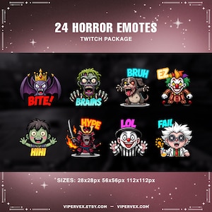Horror Twitch Emotes: Ghost & Skull Streamer Pack (24 PNGs)