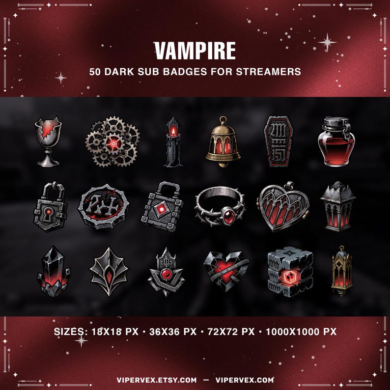 Vampire Twitch Sub Badges | Gothic Blood Moon Icons • Dark Fantasy ...