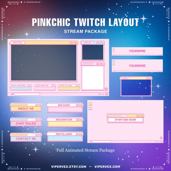 Pink Animated Twitch Overlay Package