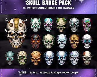 Skull Sub Badges Pack: 45 Twitch Bit Badges (Digital Download)