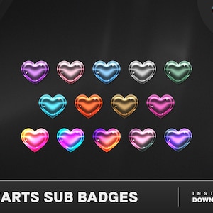 Hearts Sub Badges Twitch, Twitch Sub Badges, Twitch Bit Badges, Loyalty badges, Discord Emotes
