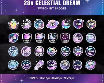 Celestial Twitch Bit Badges: Glowing Galaxy Theme (Digital Download)