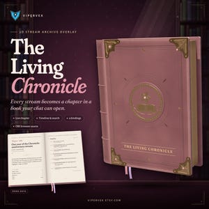 Widget interactivo de Twitch, superposición de transmisión de libro 3D animado para OBS, comandos de chat, archivo acogedor