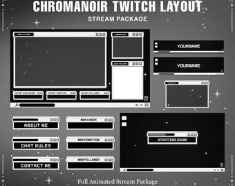Black & White Animated Twitch Stream Package: Pixel Overlay (Digital Download)