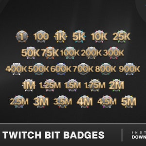 Twitch Sub Badges Bits, Cheer Badges, 28 Bit Badges,  Numbered Bit Badges, Twitch Bit Badges Cute