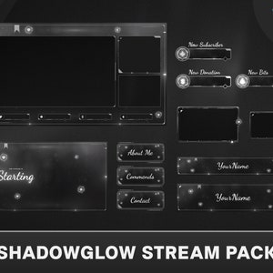 Pack d&#39;incrustations Twitch animées en noir, incrustations Twitch noir et blanc, panneaux, incrustation de webcam, bannières, écrans, alertes