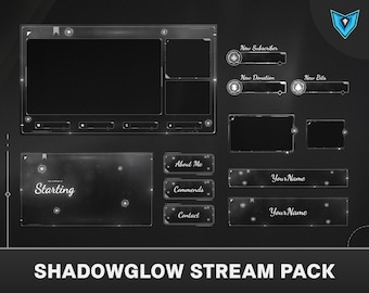 Black Animated Twitch Stream Overlay Package: Screens, Alerts, Panels