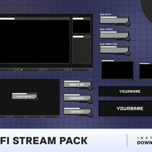 Black Lofi Twitch Overlay Stream Package, Twitch Overlay Cosy, Animated Stream Overlay, Black Twitch Layout