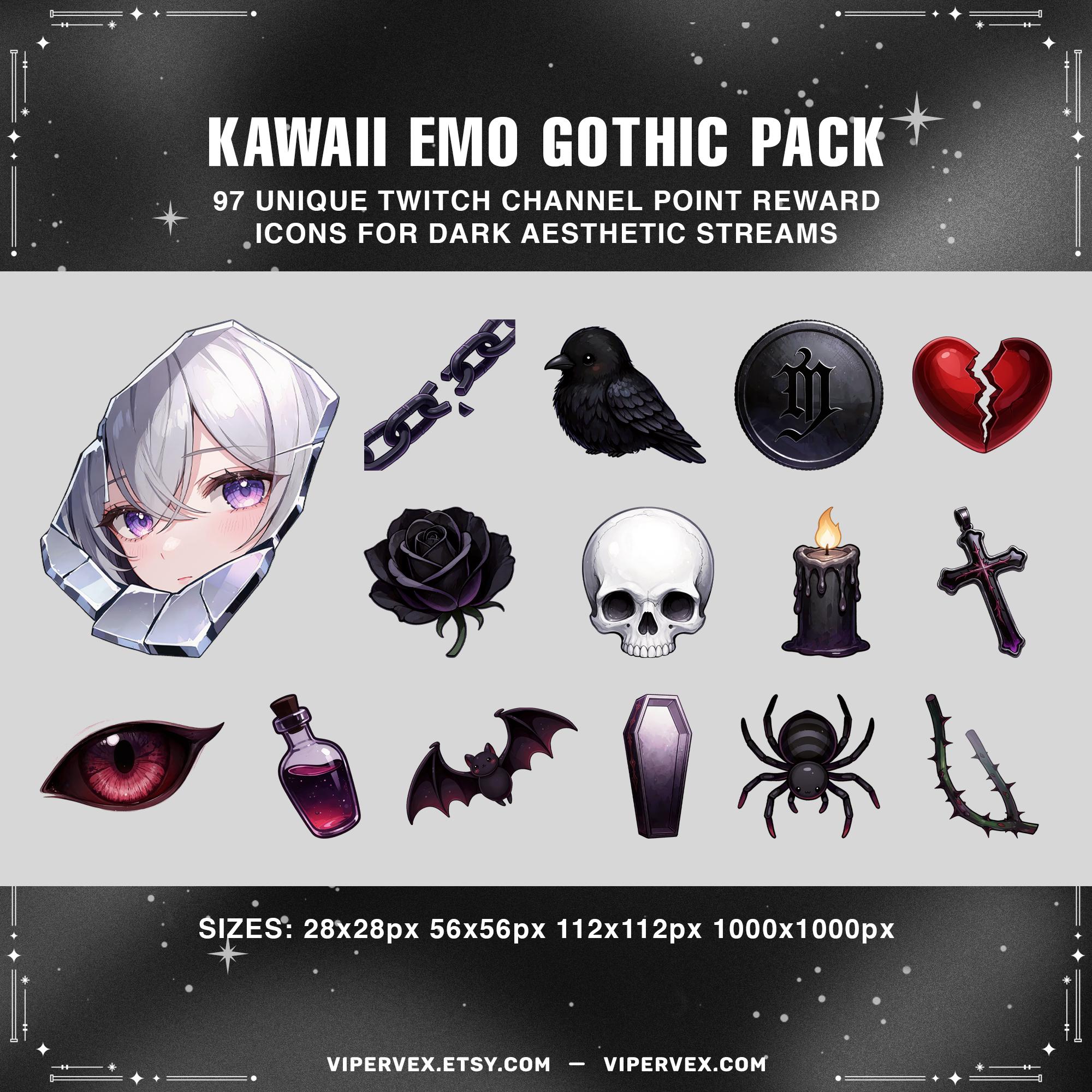 Example Emo Channel Twitch Channel Points Icons Emo Gothic Kawaii Pack Discord Kick 97 ...