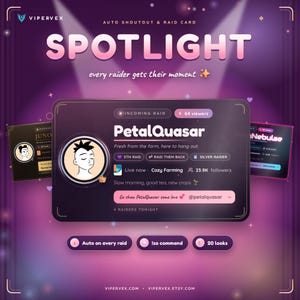 Twitch Raid Alert Auto Shoutout Widget Animated Stream Overlay Pink StreamElements OBS Kawaii