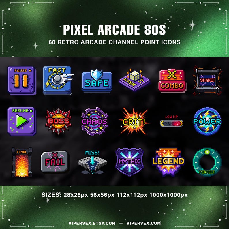 Twitch Channel Points Retro 80s Arcade Pixel Art Icons | Vintage Gaming ...
