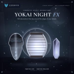 Yokai Japanese Twitch Overlay, Moon Lantern Spirit Decorations, Chat Command Effects, OBS StreamElements Streamlabs
