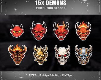 Demon Twitch Sub Badges, Dark Theme Evil Icons (PNG Digital Download)