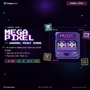 ピクセルアート Twitch チャンネルポイントパック | レトロゲーム報酬アイコン 60 デザイン