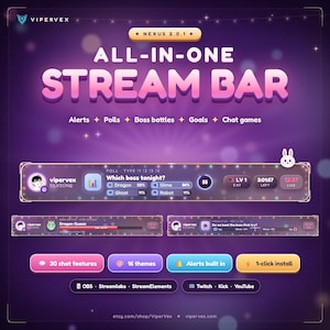 Animated Twitch Overlay | All In One Stream Command Bar | Stats Alerts Giveaway | OBS StreamElements