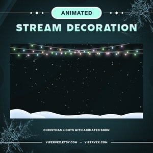 Weihnachtslichter Strom Dekoration mit fallendem Schnee, Winter Twitch Overlay, gemütliche Vtuber Bildschirme, Schnee Strom Dekoration