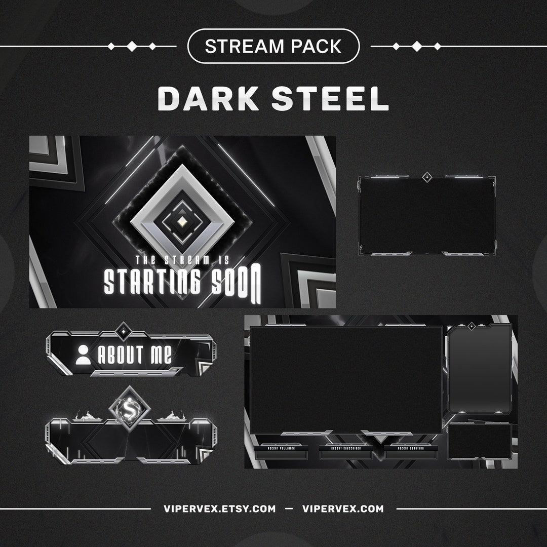 Black Twitch Overlay Stream Package, Black and White Twitch Overlay ...