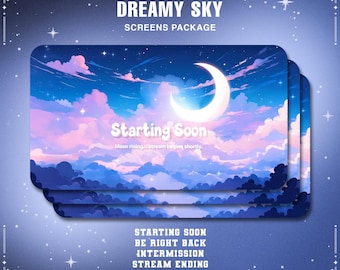 Pink Cloudy Moon VTuber Stream Package: Animated Twitch Overlay (MP4 Digital Download