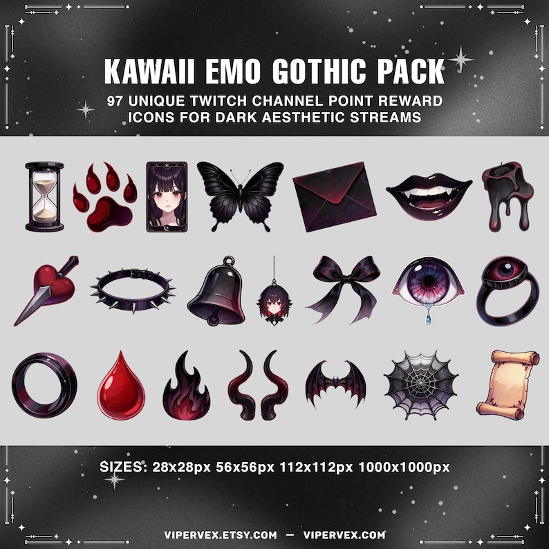 Example Emo Channel Twitch Channel Points Icons Emo Gothic Kawaii Pack Discord Kick 97 ...