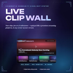 Twitch Clip Wall Widget Cinematic Community Highlight Showcase StreamElements OBS Streamlabs Animated Overlay
