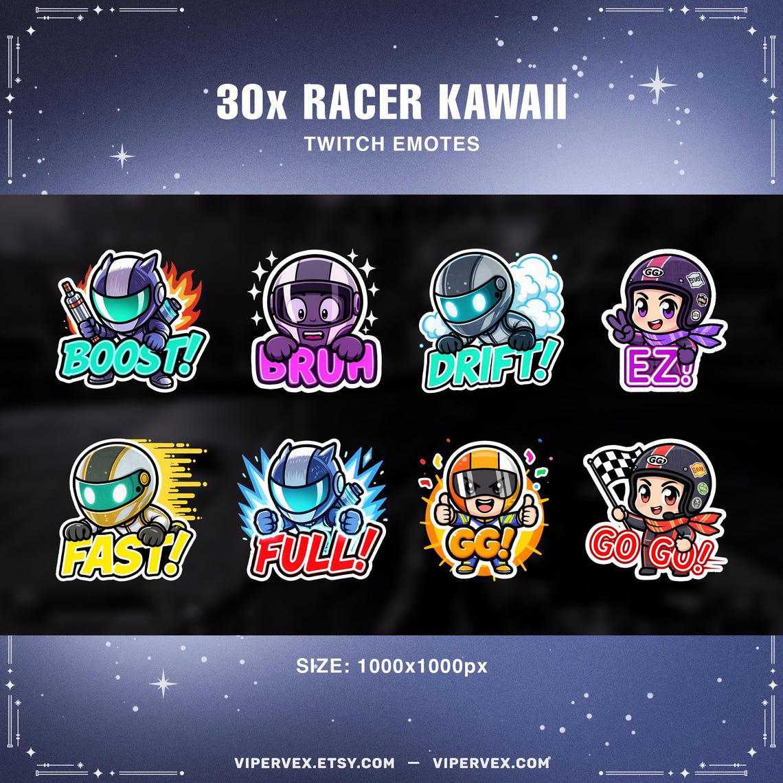 Chibi Character Racing 30 Racing Chibi Twitch Emotes: Car, Flag, Trophy (PNG Digital Download ...