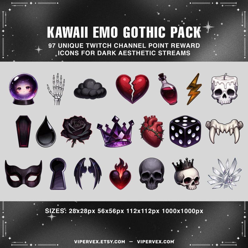 Example Emo Channel Twitch Channel Points Icons Emo Gothic Kawaii Pack Discord Kick 97 ...