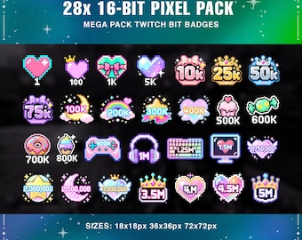 16 ビット ピクセル Twitch ビット バッジ: レトロ ゲーム ストリーマー パック (デジタル ダウンロード)