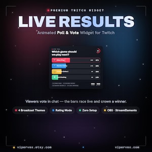 Twitch Poll Widget Animated Chat Vote Overlay for OBS Streamlabs Live Stream Results