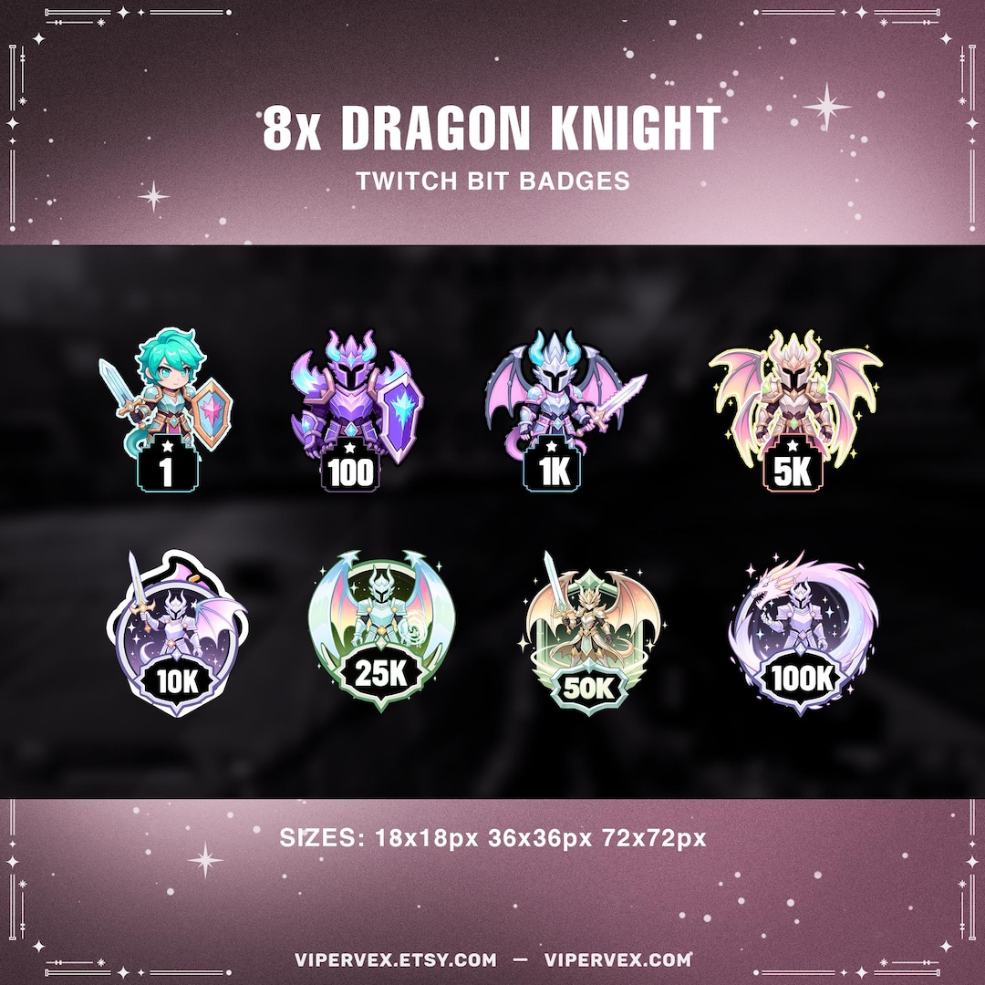 Dragon Knight Bit Badges | 8 Fantasy Armor & Dragon Icons for Twitch ...